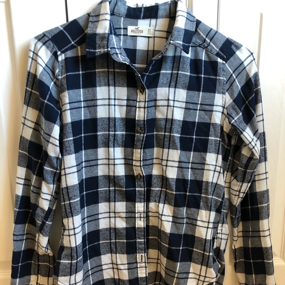 Hollister Flannel shirt blue white plaid size XS long sleeve cozy